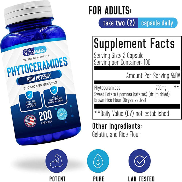 We like Vitamins Phytoceramides Supplement anti Aging Skincare Hydration 200 Capsules