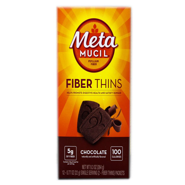 Metamucil Fiber Thins, Chocolate, 12 Packets, 9.3 Oz - Pack of 2