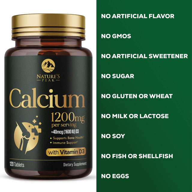 Nature'S Calcium 1200 Mg with Vitamin D3, Bone Health & Immune Support for Women & Men, Calcium Supplement Made with Extra Strength Vitamin D for Carbonate Absorption Dietary Supplement - 120 Tablets