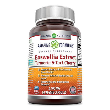 Amazing Formulas Boswellia Extract Turmeric & Tart Cherry 2400Mg Veggie Capsules (60 Count) (Non Gmo,Gluten Free) -Supports Muscle, Joint & Connective Tissue Health, Inflammation Response.