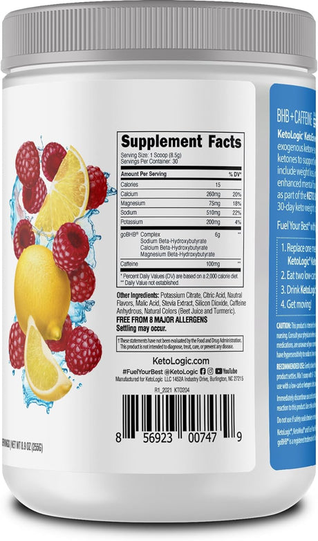 Ketologic BHB Ketoenergy Exogenous Ketones Powder with Caffeine | Raspberry Lemonade - 30 Serve | Supports Low Carb, Keto Diet & Boosts Energy, Focus | Keto Pre-Workout Supplement, Beta-Hydroxybutyra