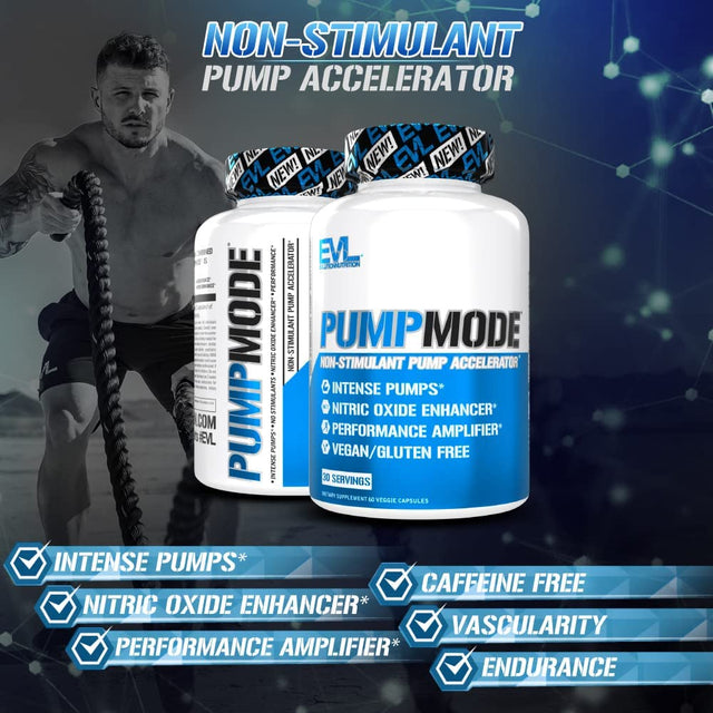 Evlution Pumpmode Nitric Oxide Pills for Men Nutrition Nitric Oxide Supplement with Arginine Betaine and Citrulline for Maximum Pumps and Performance - Vegan Stim Free Pre Workout Supplement