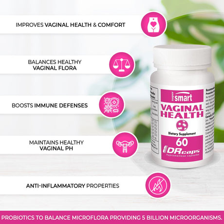 Supersmart - Vaginal Health 11 Billion CFU - Women Probiotic & Prebiotic Supplement - Feminine Care | Non-Gmo & Gluten Free - 60 DR Capsules