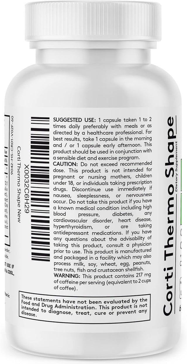 Youth & Tonic Corti-Thermo Shape 60 Capsules Advanced Diet Pills as Support for Energy Metabolism Focus Cravings for Men and Women with Caffeine Chromium Glucomannan Guarana Hoodia Gordonii I