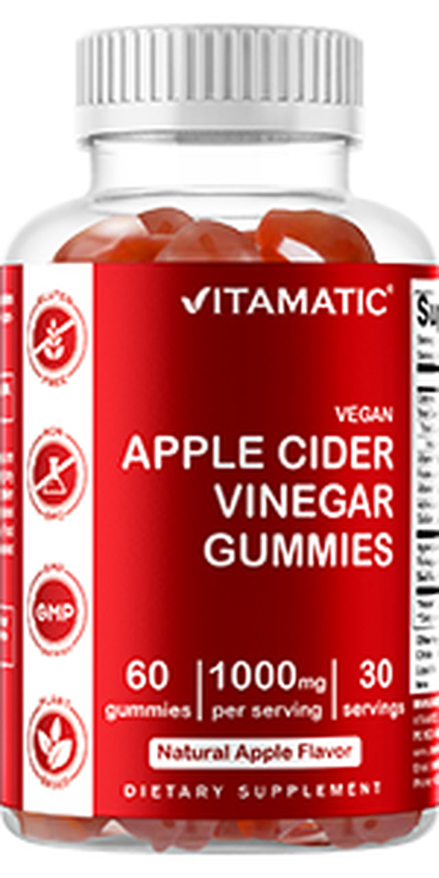 2 Pack - Vitamatic Apple Cider Vinegar Gummies - 1000Mg per Serving - 60 Vegan Gummies - ACV Gummies for Detox, Weight Loss Support, Energy Boost, Digestion & Gut Health (Total 120 Count)