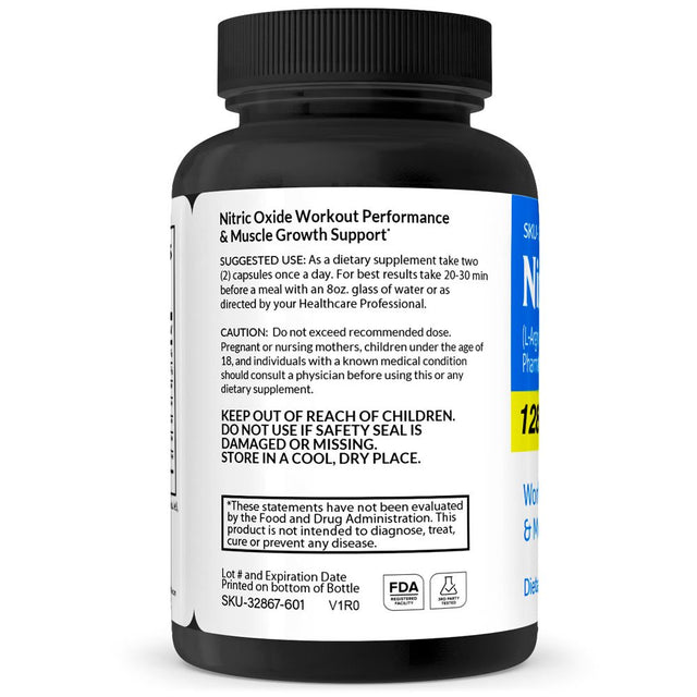 Nitric Oxide Pharmaceutical Grade OTC Nitric Oxide Supplement Booster, Men & Women, 60 Pills, Vitasource