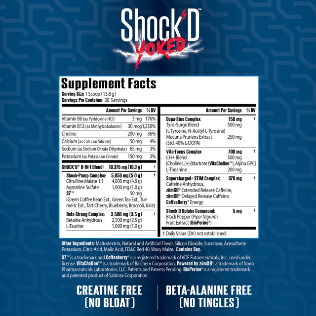 Siren Labs Shock’D YOKED High Stim Pre-Workout – Caffeine, Taurine, Citrulline Malate, Agmatine, Betaine Anhydrous–High Energy & Powerful Muscle Pumps-Nitric Oxide– Wild Cherry (30 Servings)