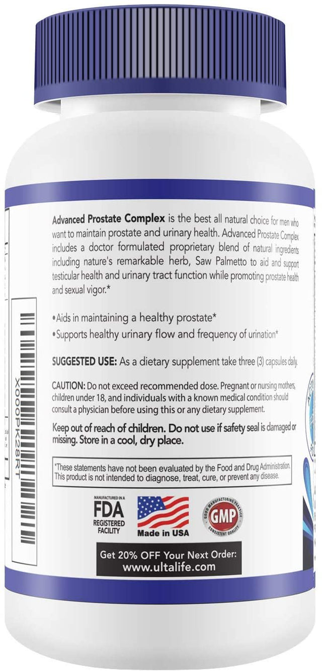 Ultalife Advanced Saw Palmetto Prostate Supplement for Men W/ Beta Sitosterol + Health Formula to Reduce Urge for Frequent Urination, DHT Blocker, Improve Sleep, Performance- 90 Capsules