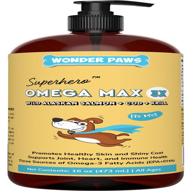 Wonder Paws Fish Oil for Dogs - Omega 3 for Dogs from Alaskan Salmon, Cod & Krill Oil - EPA DHA Fatty Acids - Skin, Joint, Immune & Heart Health - 16 Oz Pet Supplement