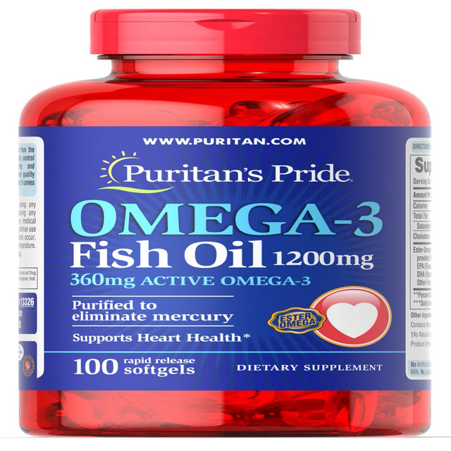 Puritan'S Pride Omega-3 Fish Oil 1200 Mg (360 Mg Active Omega-3) - 100 Softgels