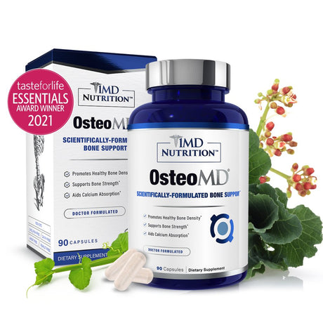 1MD Nutrition Osteomd for Comprehensive Bone Support | with Calcium Hydroxyapatite, Vitamin D3 & K2 | 90 Capsules