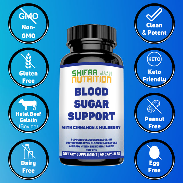 Blood Sugar Support Supplement by SHIFAA NUTRITION | Promotes Healthy Blood Sugar Levels, Glucose Metabolism, Weight Management & Cardiovascular Health | GLUTEN-FREE | NON-GMO | HALAL | 60 Servings