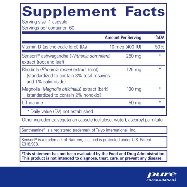 Pure Encapsulations Cortisol Calm | Supplement to Support Relaxation and Restful Sleep during Times of Occasional Stress* | 60 Capsules