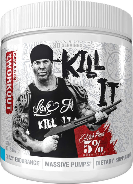 Rich Piana 5% Nutrition Kill It Pre Workout Powder W/Creatine, Jitter-Free Caffeine, No-Booster, Beta Alanine, L-Citrulline for Focus, Pump, Endurance, Recovery 13.23 Oz, 30 Srvgs (Blueberry Lemonade)