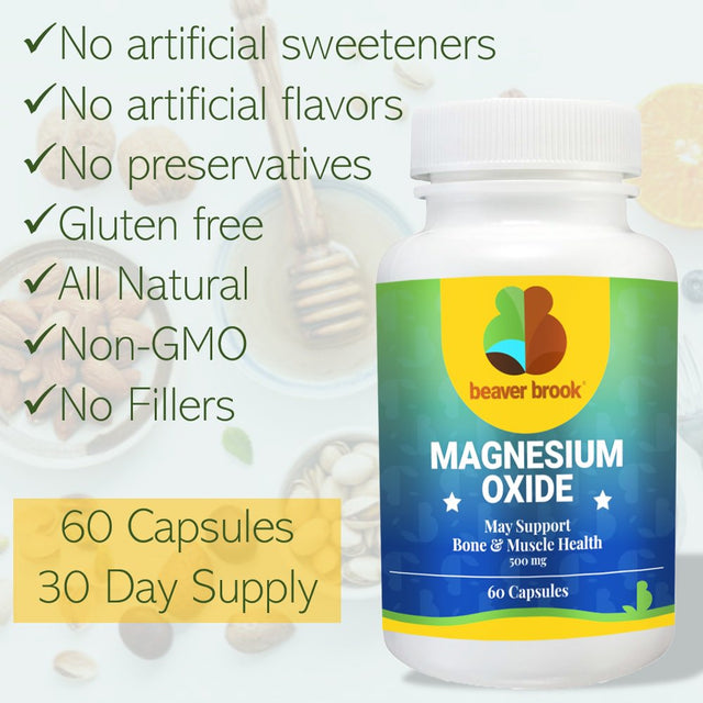 Beaver Brook Magnesium Oxide 500Mg Supports Healthy Bones and Teeth, All Natural, Non-Gmo, Gluten Free Dietary Supplement - 60 Softgels