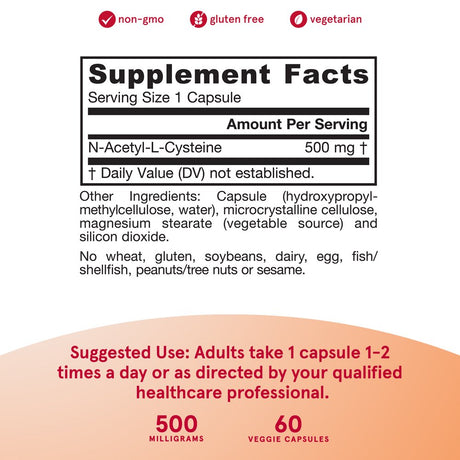 Jarrow Formulas N-A-C 500 Mg - Antioxidant Amino Acid Supplement – Supports Cellular Health & Liver Function - Precursor to Glutathione - up to 60 Servings (Veggie Caps) (Packaging May Vary)