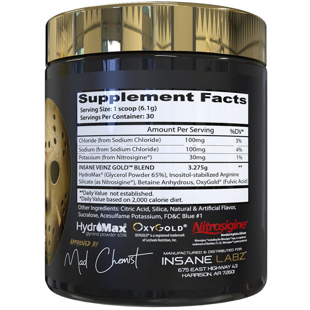 Insane Labz Insane Veinz GOLD, Non Stim Nitric Oxide Boosting Pre Workout, Gummy Candy