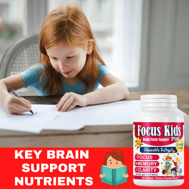 Brain Focus Vitamins for Kids, Kids Brain Booster Supplements, Focus Gummies, Omega 3 for Kids Attention & Focus, Memory & Concentration 60 Softgels