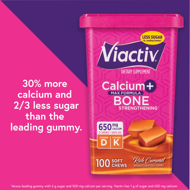 Viactiv Calcium + Vitamin D Supplement Soft Chews, Caramel, 100-Count