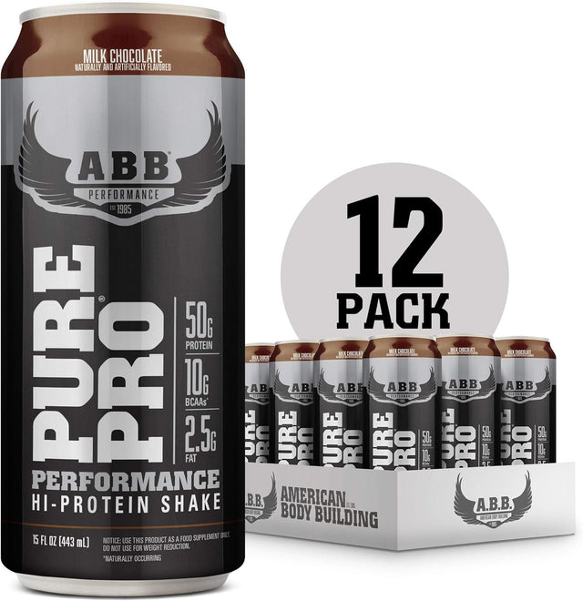 (ABB) Pure Pro 50, Post-Workout Recovery Protein Shake, Muscle Builder, Hi-Protein, Low Fat, Low Sugar, Milk Chocolate Flavored, Ready to Drink 15 Fl Oz (Pack of 12)