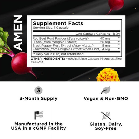 Amen Eyes Lutein Zeaxanthin, Red Beet Root, Black Pepper, Macular Health Vitamins Formula, 90 Ct