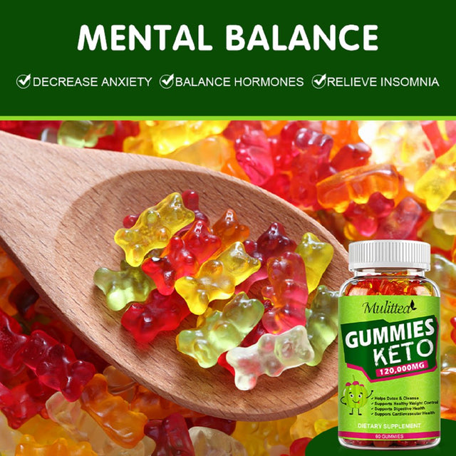 Mulittea Keto Gummies Weight Loss Supplement 120,000 Mg, Fat Burn, Detox & Cleanse - 60 Gummies