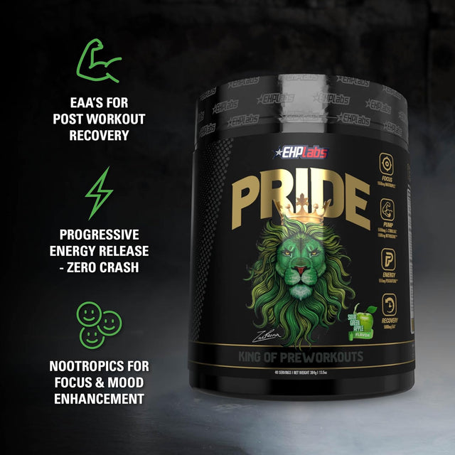 Ehplabs Pride Pre Workout Powder Energy Supplement - Sugar Free Preworkout for Men & Women, Energy Powder Boost Drink with BCAA - 280Mg of Caffeine - Sour Green Apple (40 Servings)