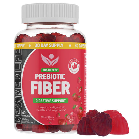 Desired Life Sugar Free Prebiotic Fiber Gummies for Adults and Kids Mixed Berry Flavor Plant Fiber Supplement for Women and Men, Daily Fiber for Digestive Health and Regularity 60 Count (Pack of 1)