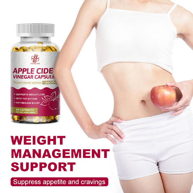 Imatchme Natural Apple Cider Vinegar Capsules 1800 Mg, Fat Burner & Weight Loss Supplement for Women & Men - 60 Vegan Diet Pills