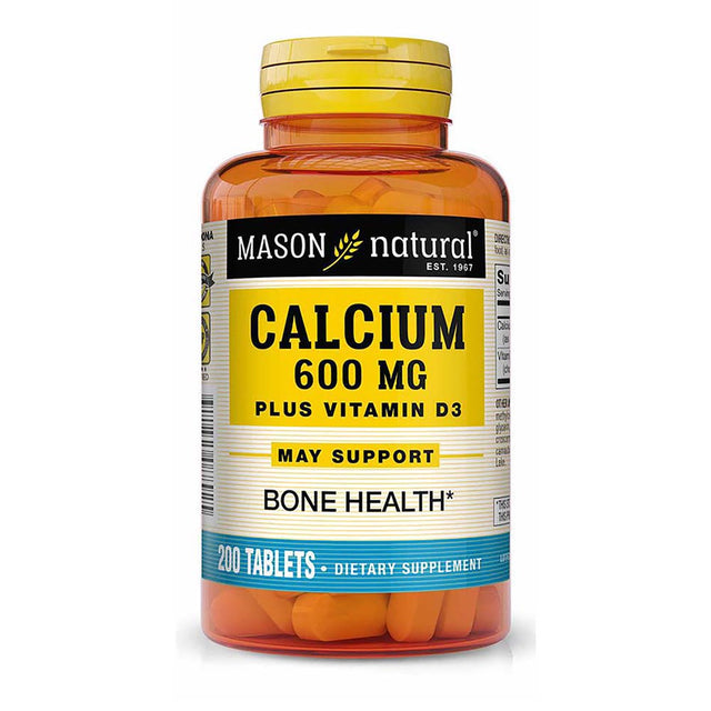 Mason Natural Calcium 600 Mg plus Vitamin D3 - Strengthens Muscle Function, Supports Healthy Bones and Overall Health, 200 Tablets