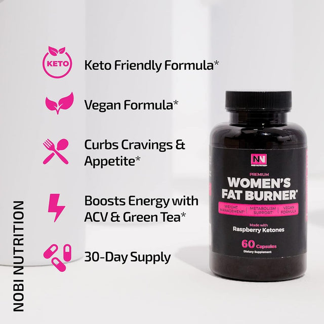 Nobi Fat Burner for Women | Metabolism Booster & Weight Loss Support Supplement | Thermogenic Carb Blocker & Appetite Suppressant for Belly Fat Burn | Keto Diet Pills for Fat Loss | 60 Caps