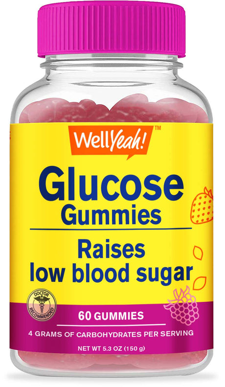 Wellyeah Glucose Gummies - 4 Grams of Carbohydrates- Natural Sourced Flavors - Chewable Gummy for Men and Women, Non-Gmo, Gluten Free - 60 Count