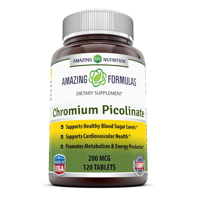 Amazing Formulas Chromium Picolinate Supplement - Supports Healthy Weight Management & Healthy Metabolism - 200 Mcg Tablets Pills - 120 Tablets - Great Value!!