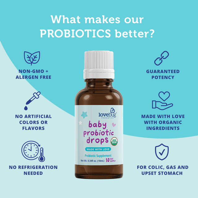 Lovebug Probiotics Baby Probiotic Drops, 5 Billion CFU, 0.34 Fl Oz (10 Ml)