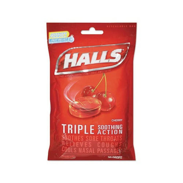 Triple Action Cough Drops Cherry, 30/Bag, 12 Bags/Box