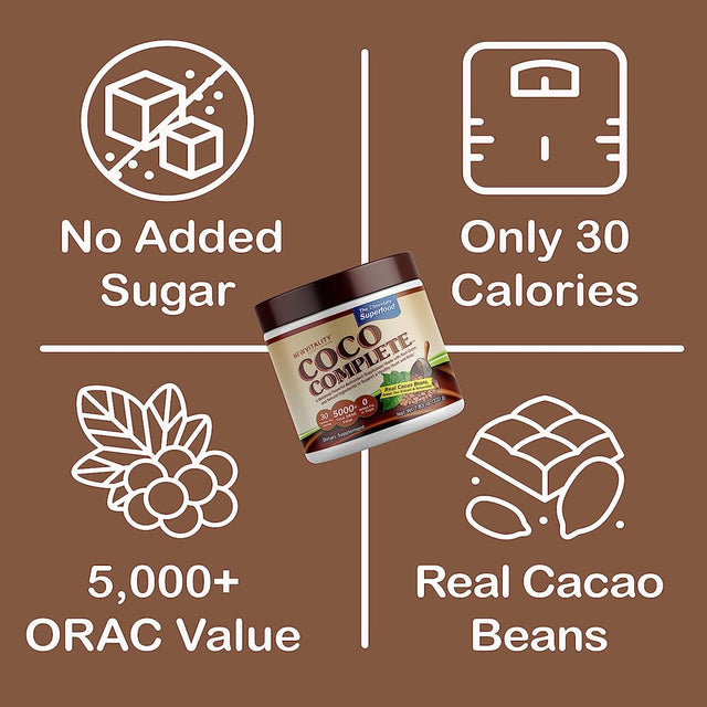 Coco Complete by New Vitality Immune System and Metabolism Boosting Superfood Powder Supplement, Energy Support, Sugar Free, Real Cocoa Powder & Green Tea Extract, Chocolate Flavor, 30 Servings