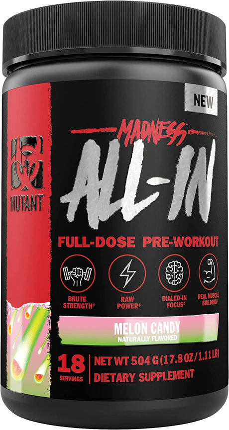 Mutant Madness All-In | Full Dosed Pre-Workout - Melon Candy - 18 Serving - 504 G (17.8Oz)