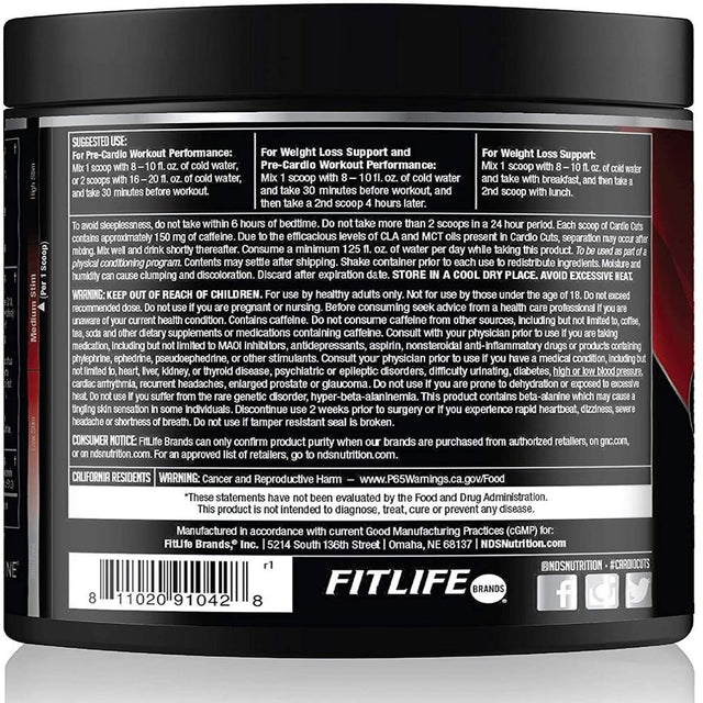 NDS Nutrition Cardio Cuts 3.0 - Advanced Pre-Cardio and Weight Loss Formula with L-Carnitine - Maximum Energy, Greater Endurance, Faster Recovery, Increased Performance - Razz Lemonade - 40 Servings