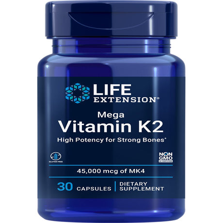 Life Extension Mega Vitamin K2, 45000 Mcg (45 Mg) - High Potency for Strong Bones, Clinically-Studied Dosage Promotes Healthy Bone Density - Gluten-Free, Non-Gmo - 30 Capsules