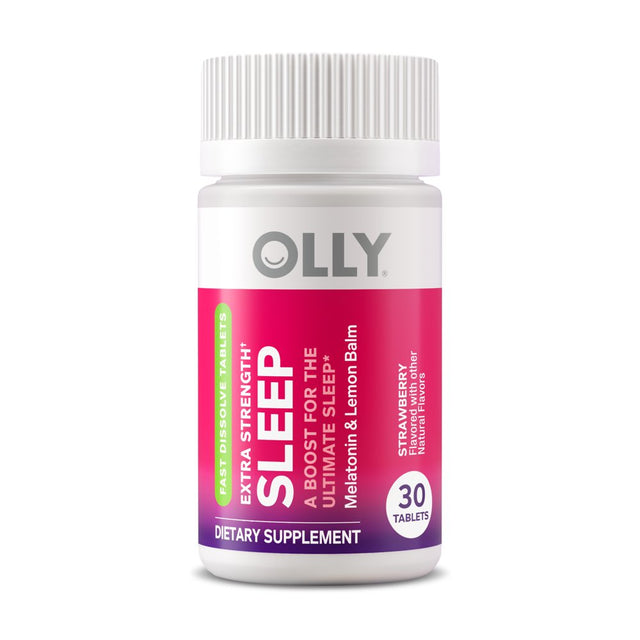 OLLY Extra Strength Sleep Fast Dissolves, 5Mg Melatonin, Lemon Balm, Vegan, Strawberry, 30 Ct