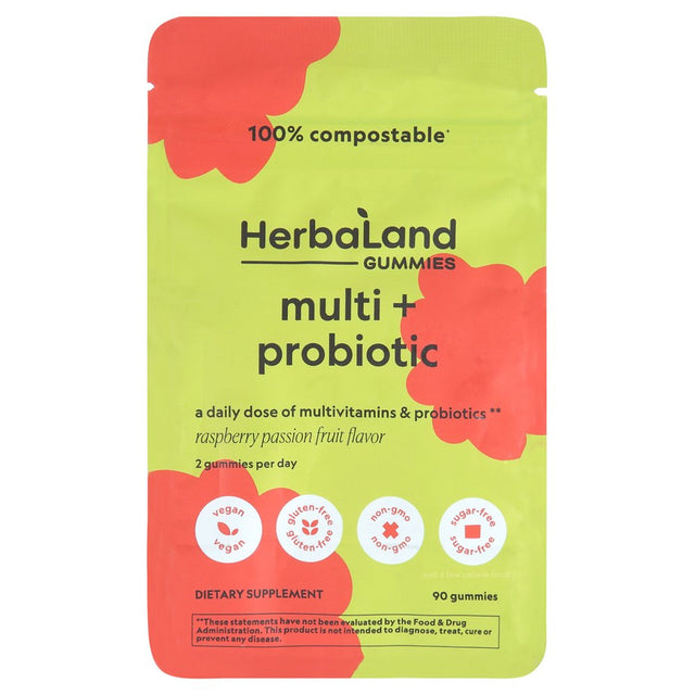 Herbaland - Multivitamin & Probiotic Gummies for Adults - Vegan Vitamin Supplement, Raspberry Passion Fruit Flavor