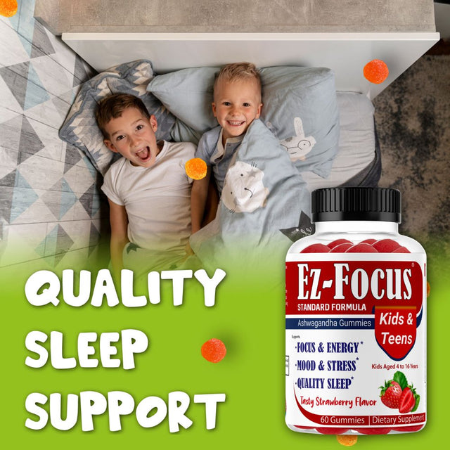 Ez-Focus Brain Booster Gummies for Kids & Teens -Brain Supplement with Omega, Support Focus, Memory, Concentration and Cognition - Vegan, Non-Gmo - 60 Gummies