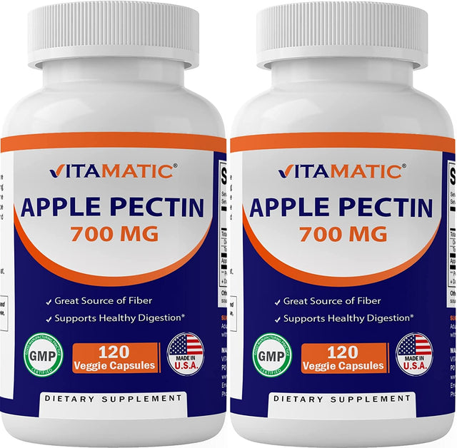 Vitamatic 2 Pack Apple Pectin 700 Mg 120 Vegetarian Capsules - Dietary Fiber - Promotes Healthy Intestinal Health*