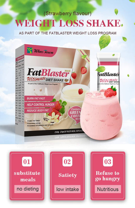 Weight Loss Shake, Fat Blaster Diet Shake, Meal Replacement Powder for Dieters, High Protein and Increase Energy (Strawberry Flavor, 25G*10Bags)