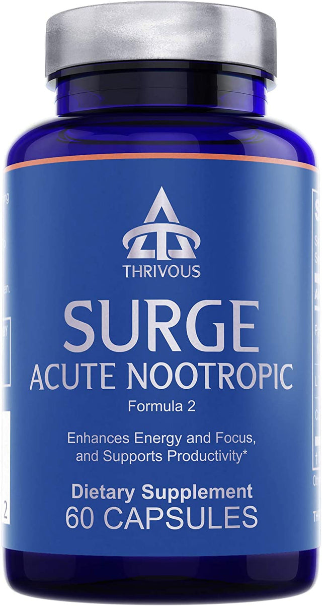 Surge - 100Mg Caffeine Pills with 200Mg L-Theanine and Ginseng - Caffeine Anhydrous with Zero Sugar - Jitter-Free Focused Energy - Natural Nootropic Supplement - 60 Capsules