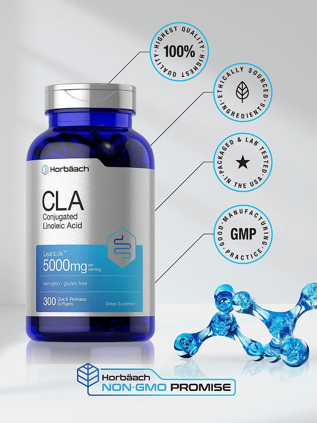 CLA Supplement | 300 Softgel Pills | Maximum Potency | Conjugated Lineolic Acid from Safflower Oil | Non-Gmo, Gluten Free | by Horbaach