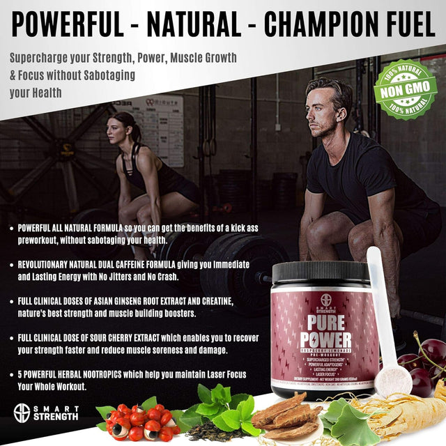 Pre Workout, Best All Natural Preworkout Supplement. Pure Power, Healthy Pump, Clean, Keto Vegan, Paleo, Pre Work Out Powder for Men & Women, Strength & Energy - 390G Raspberry Lemonade