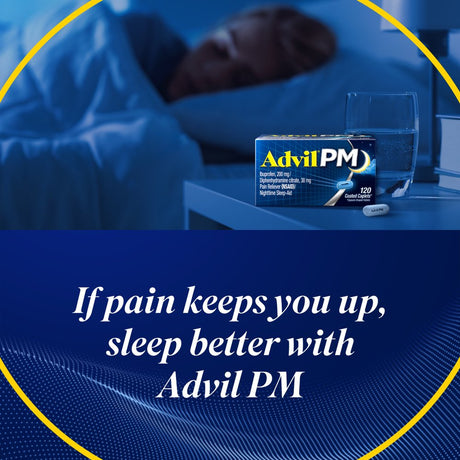 Advil PM Ibuprofen Sleep Aid Pain and Headache Reliever, 200 Mg Coated Caplets, 80 Count