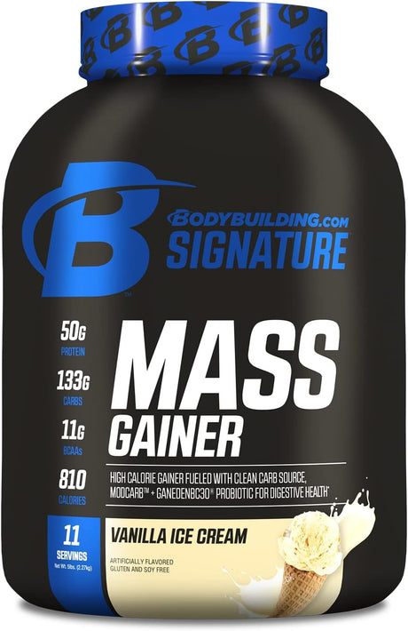 Bodybuilding Signature Signature Mass Gainer | 50G of Mass-Building Protein | Protein, Calories, Fats, Probiotics and Carbohydrates | 5 Lbs. Vanilla