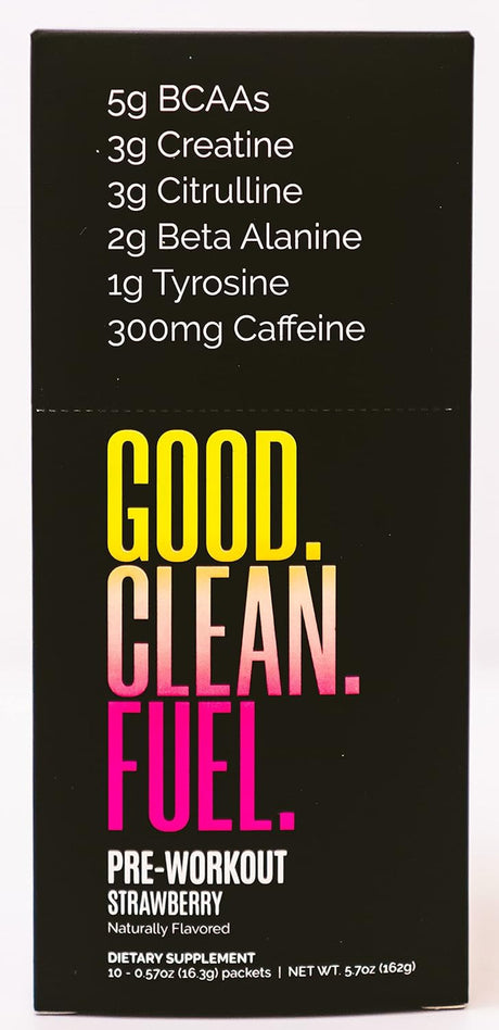 Pre-Workout | Caffeine | Bcaas | Beta Alanine | Creatine | Tyrosine | Citrulline | No Sugar or Artificial Sweeteners | Strawberry Flavor | 10 Stick Packs